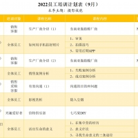 2022年9月培訓計劃